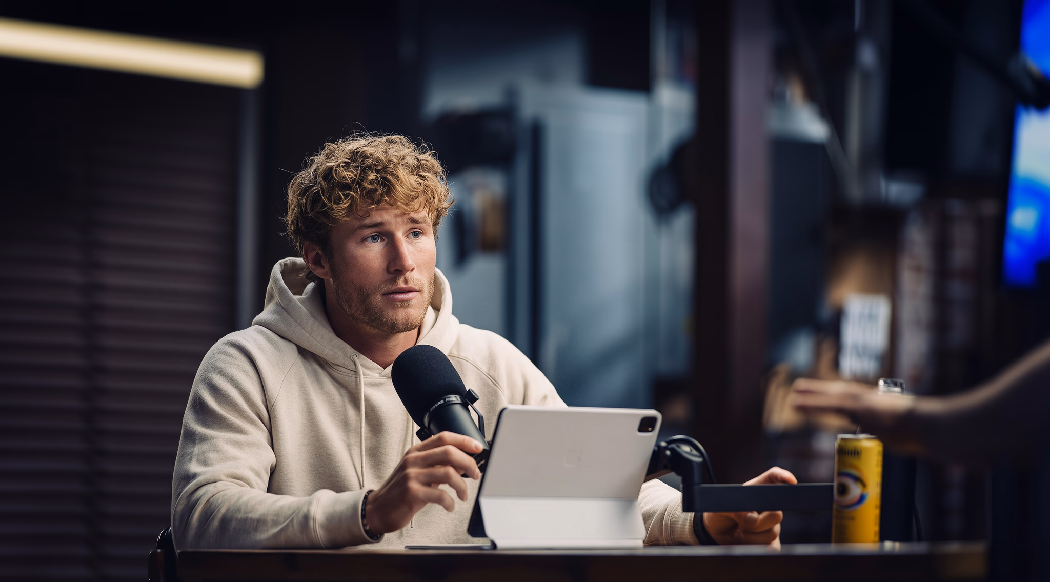 Man sitting at a podcast